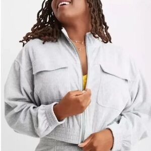 Aerie Light Gray Zip-Up Hoodie